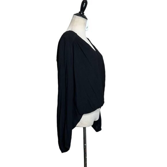 Free People black faux wrap long sleeves blouse size small - Picture 7 of 15